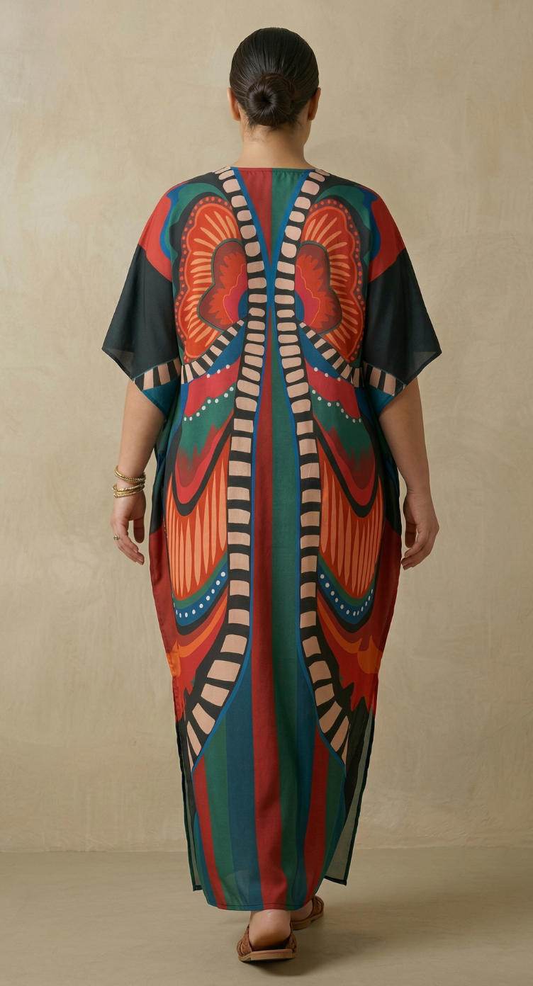 Orange Butterfly Polyester Women Plus Size Kaftan Vacation Dress
