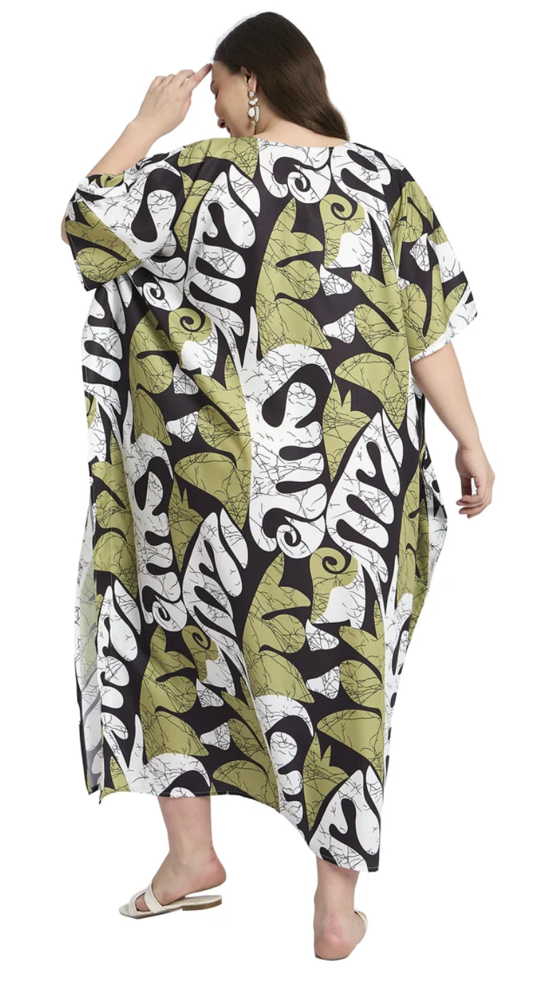 Green Abstract Marbled Polyester Plus Size Kaftan for Women 1X-3X | GypsieBlu