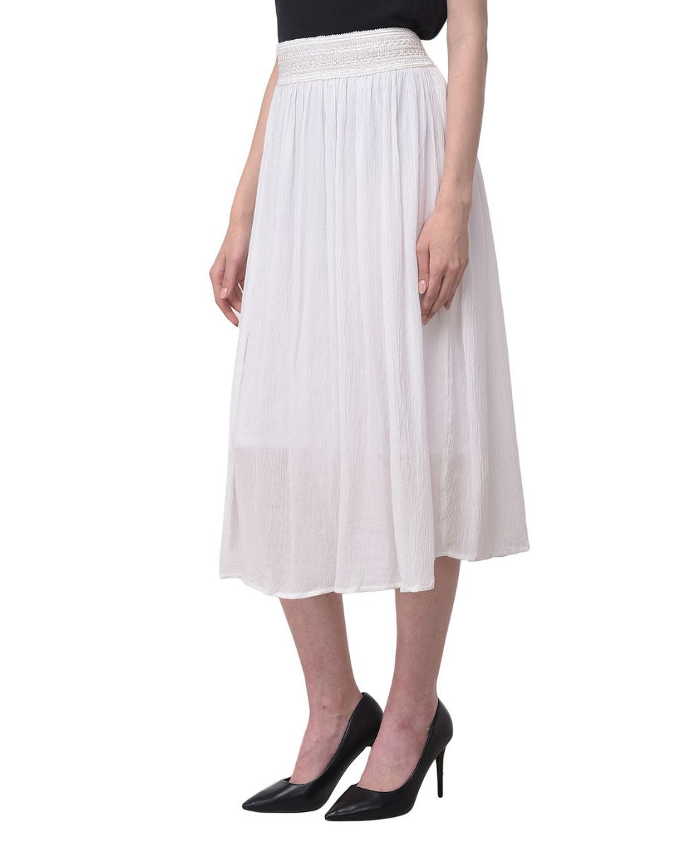 Dazzling Solid White Rayon Skirt For Women