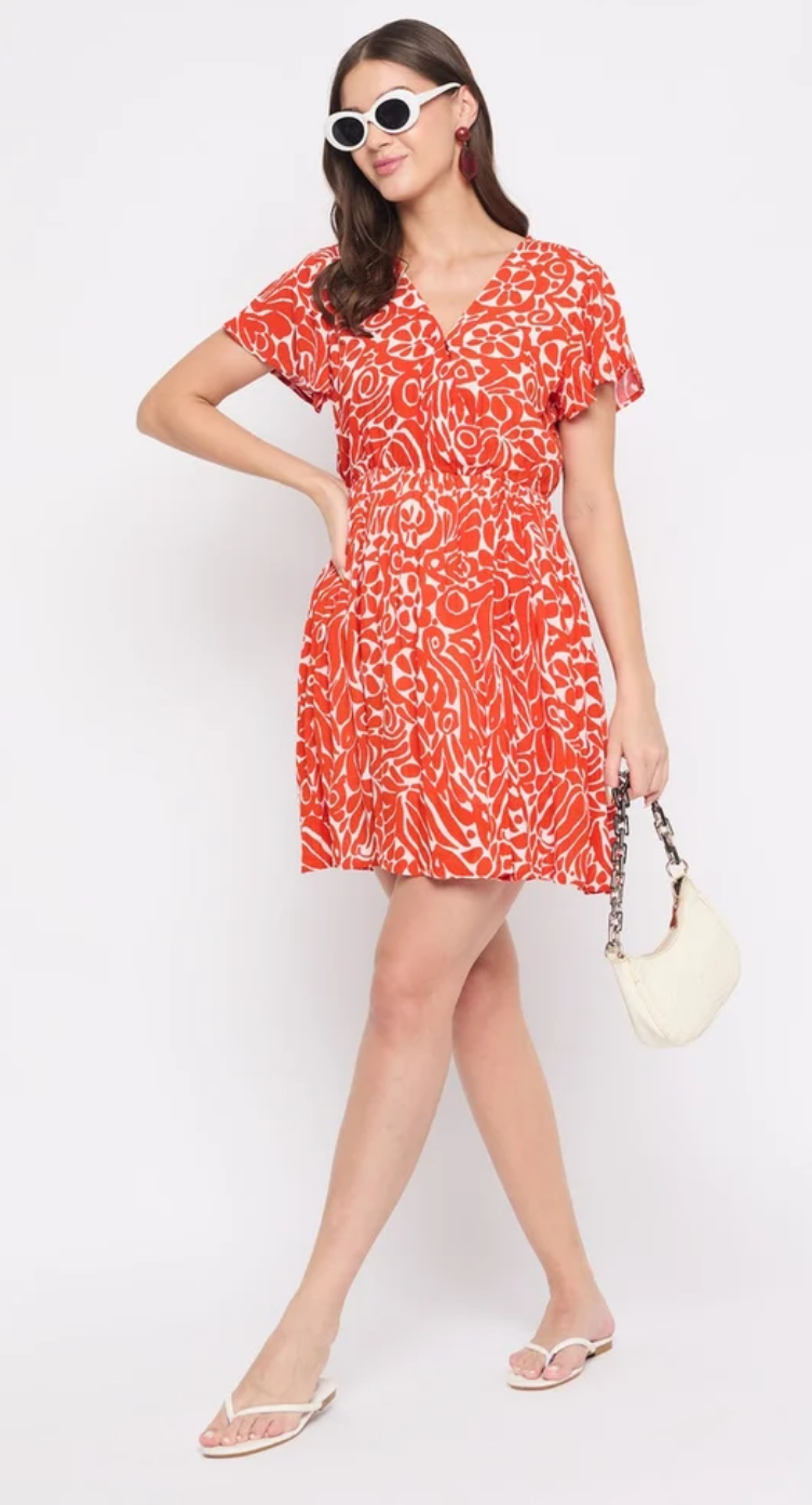 Red & White Tropical Rayon Dress for Women S-XL | GypsieBlu
