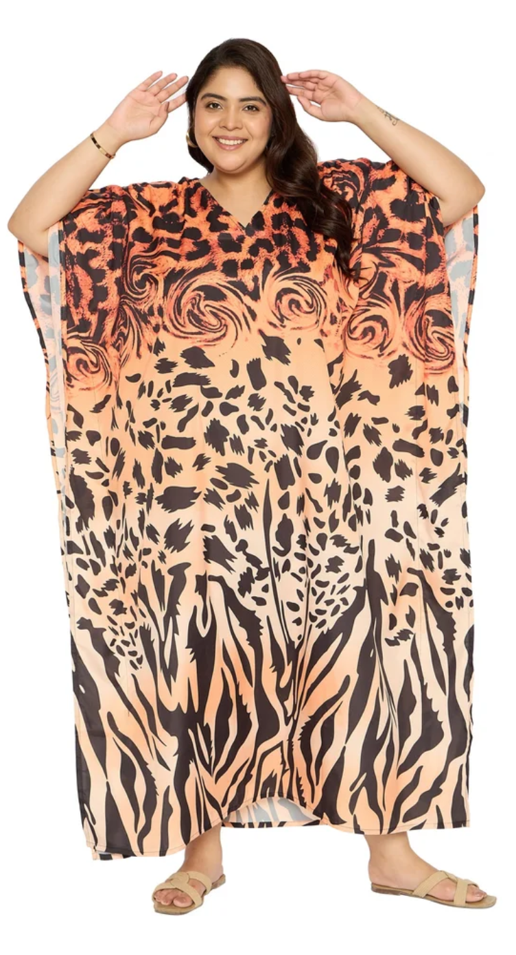 Brown Mixed Animal Polyester Plus Size Kaftan for Women 1X-3X | GypsieBlu