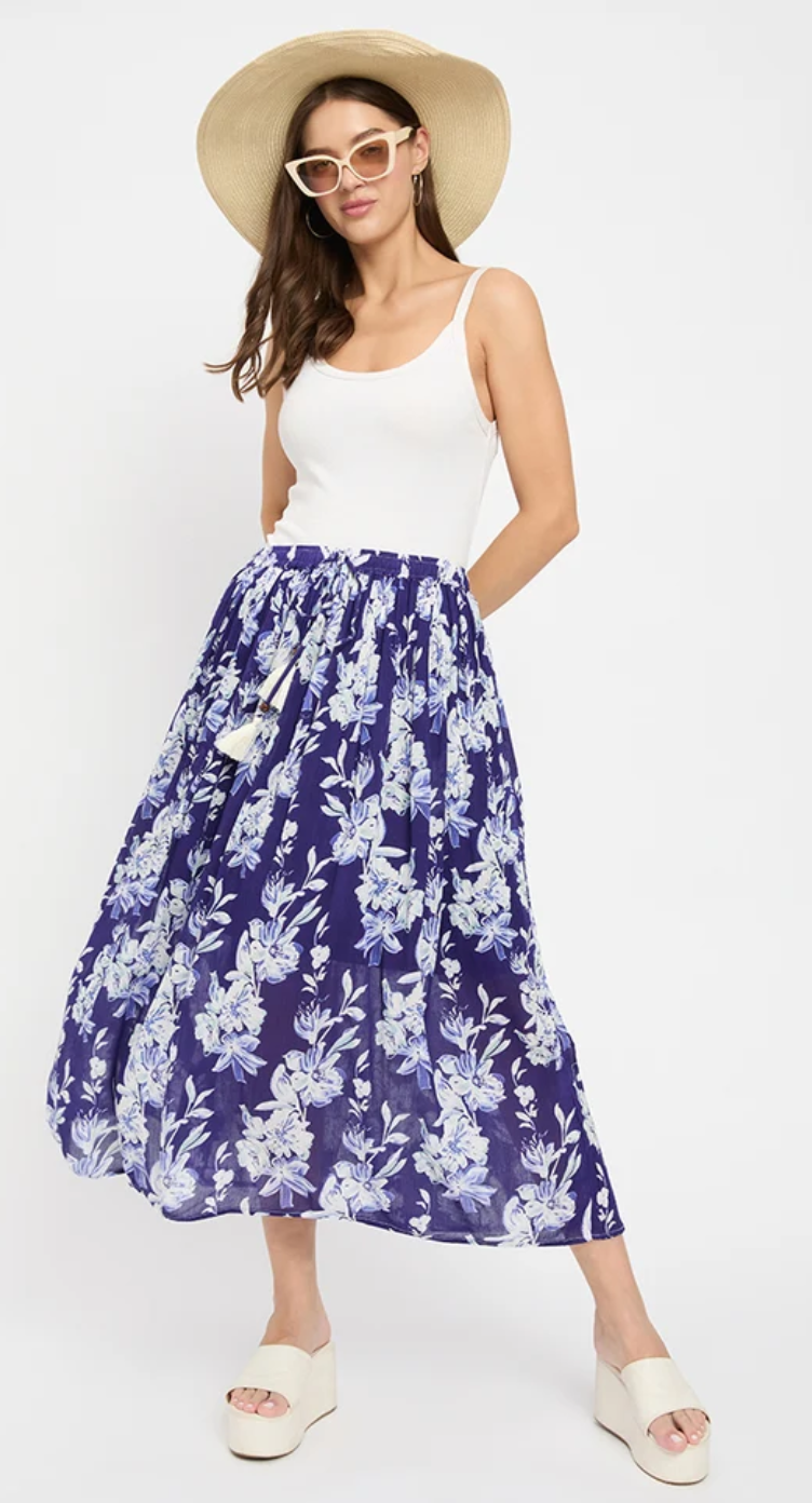 Navy Floral Rayon Skirt for Women S-XL | GypsieBlu