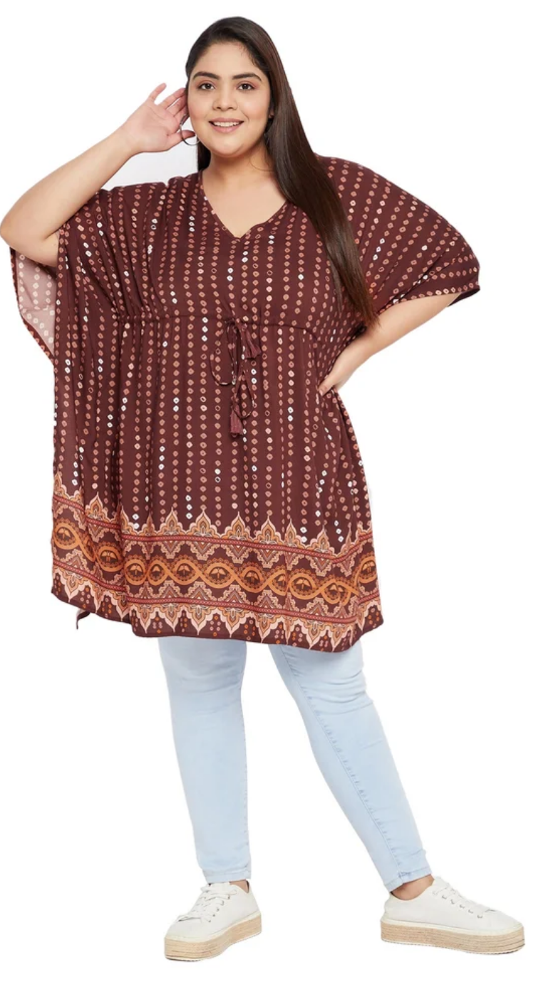 Brown Ornate Dot Rayon Plus Size Tunic for Women 1X-3X | GypsieBlu