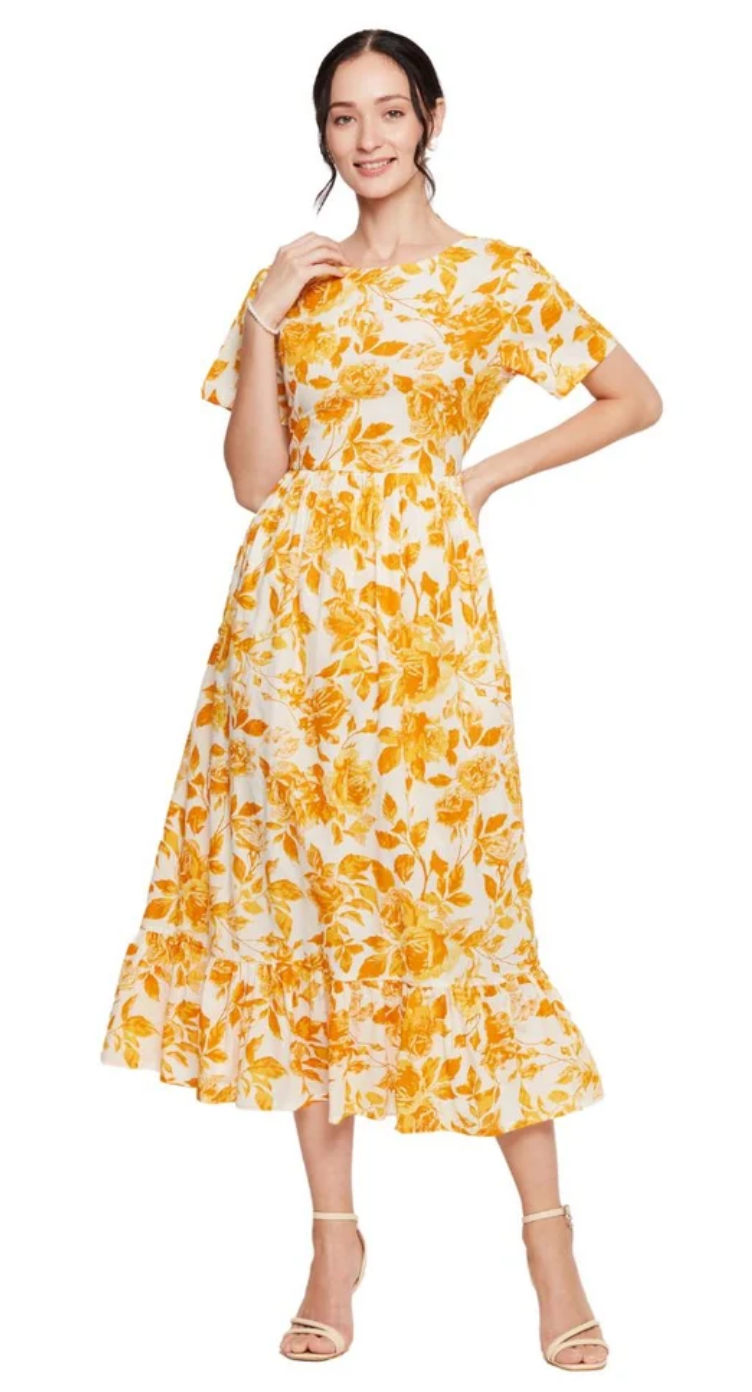 Yellow Floral Cotton Maxi Dress for Women S-XL Short Sleeve | GypsieBlu