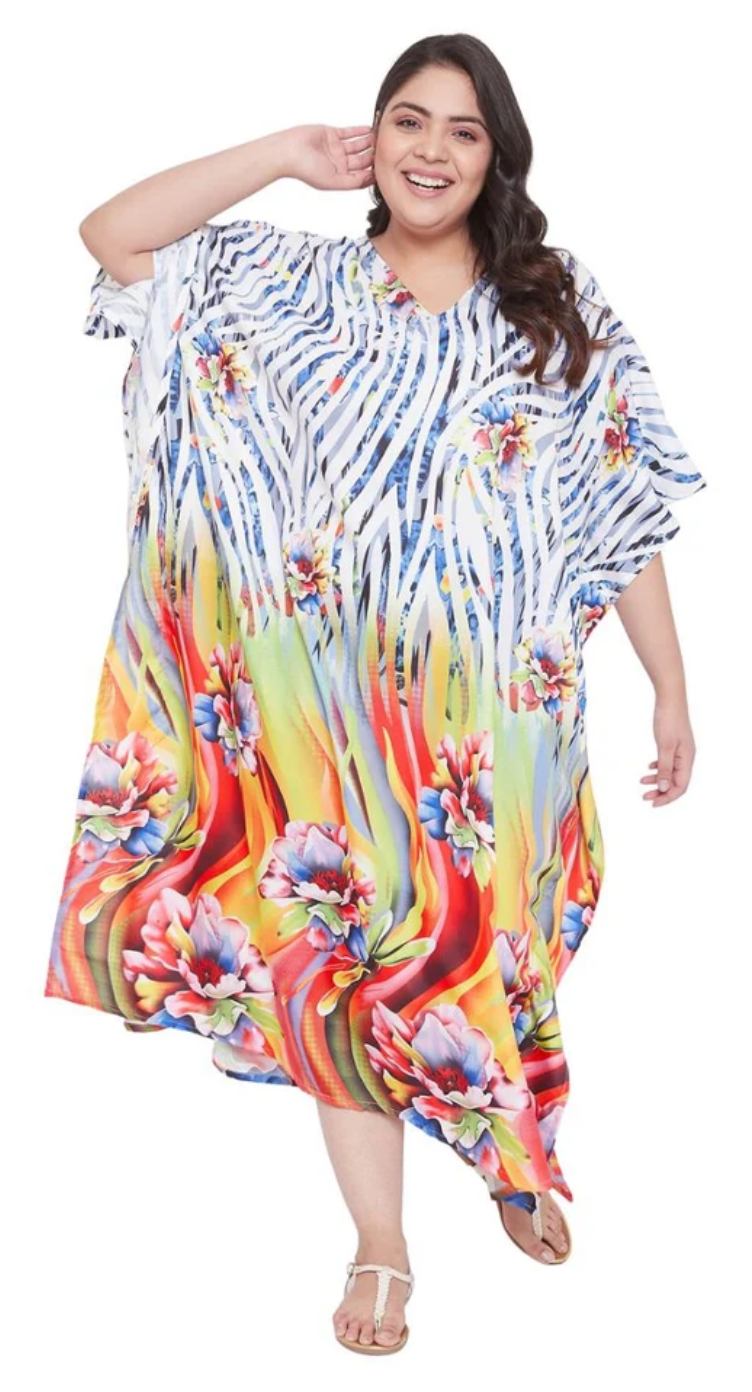 Floral Ombre Stripe Polyester Plus Size Kaftan for Women 1X-3X | GypsieBlu