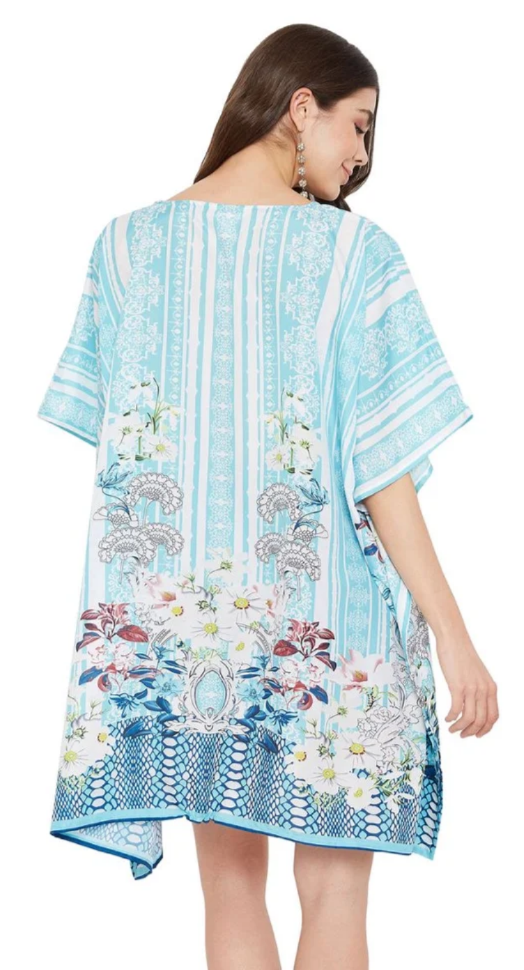 Turquoise Floral Paisley Polyester Plus Size Tunic for Women 1X-3X | GypsieBlu