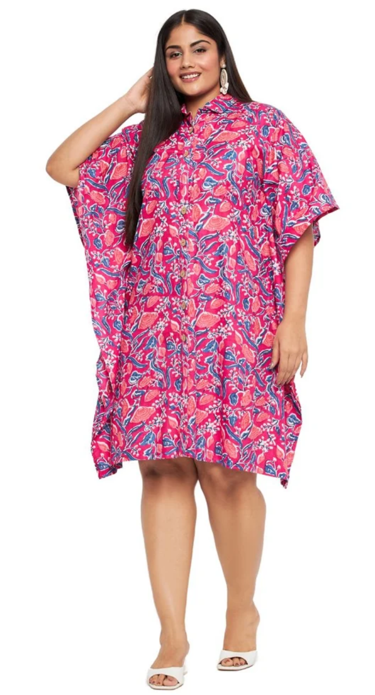 Queen Pink Floral Cotton Plus Size Tunic for Women 1X-3X | GypsieBlu