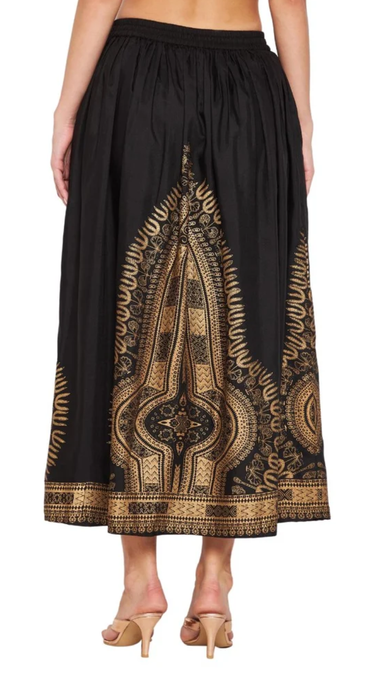 Black Dashiki Rayon Skirt for Women S-XL | GypsieBlu