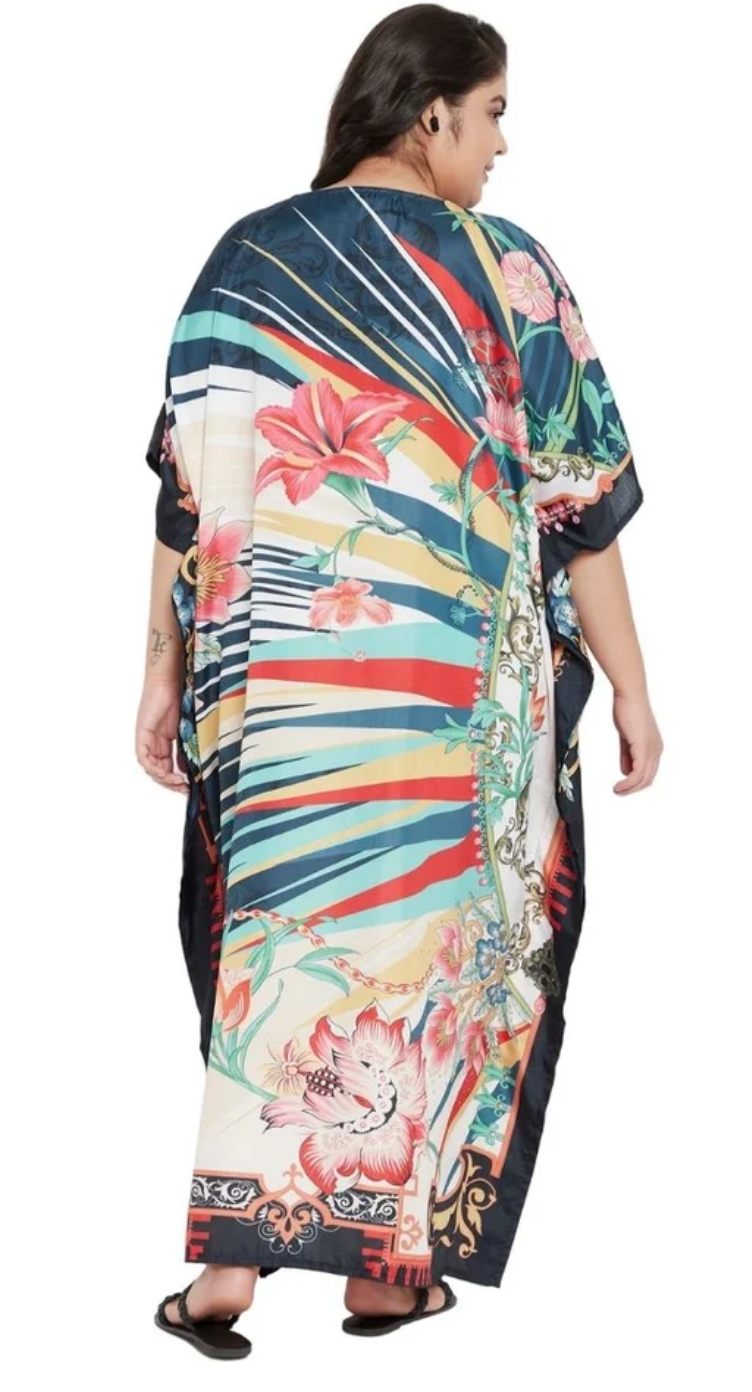 Multicolor Tropical Lily Polyester Plus Size Kaftan for Women 1X-3X | GypsieBlu