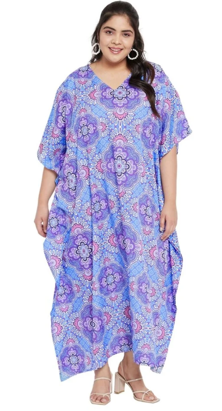 Purple Medallion Mandala Polyester Plus Size Kaftan for Women 1X-3X | GypsieBlu