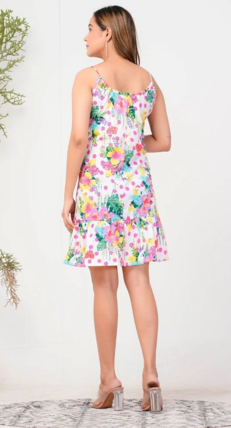 White Tropical Polyester Dress for Women S-XL Sleeveless | GypsieBlu