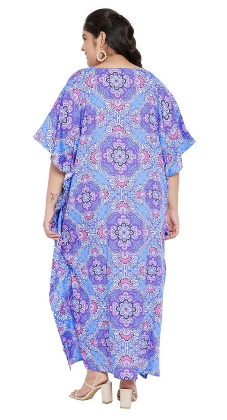 Purple Medallion Mandala Polyester Plus Size Kaftan for Women 1X-3X | GypsieBlu