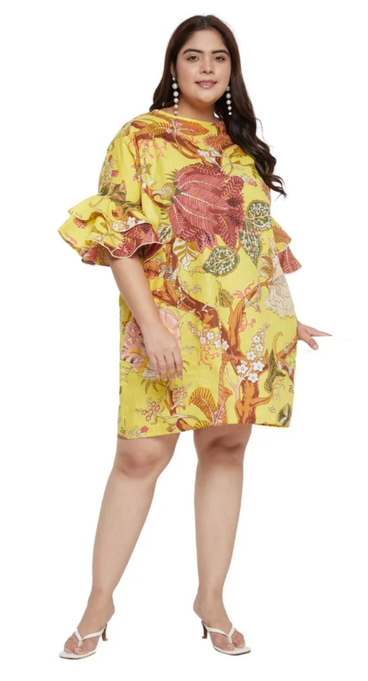 Yellow Floral Cotton Tunic Top for Women S-XL | GypsieBlu