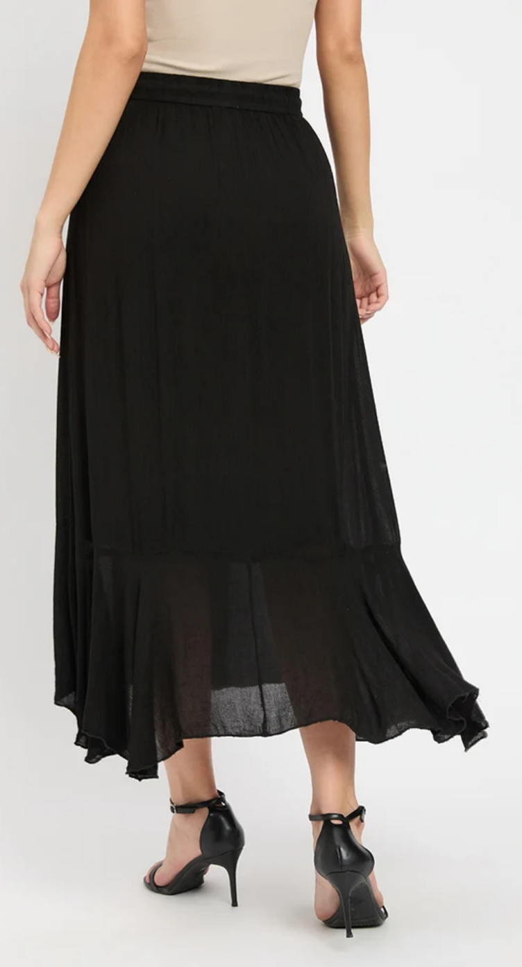 Black Ruffled Asymmetrical Rayon Skirt for Women S-XL | GypsieBlu