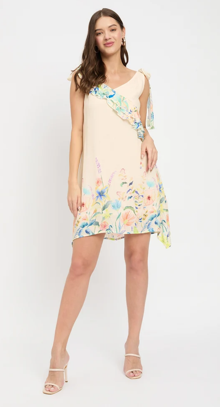 Cream Floral Rayon Dress for Women S-XL | GypsieBlu