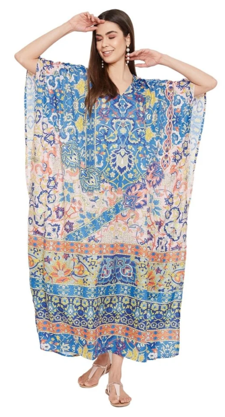 Multicolor Ornate Paisley Polyester Plus Size Kaftan for Women 1X-3X | GypsieBlu