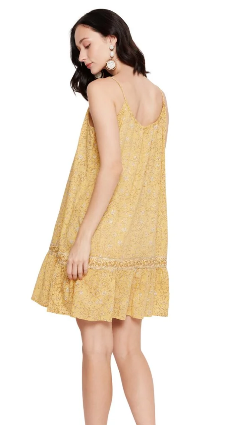 Yellow Ditsy Floral Cotton Mini Dress for Women S-XL Sleeveless | GypsieBlu