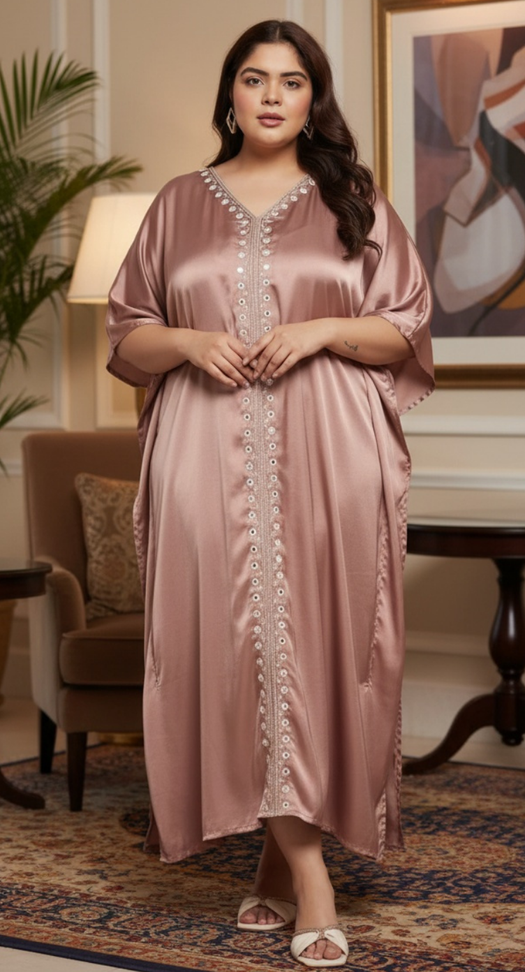 Solid Satin Plus Size Party wear Kaftan for Women
