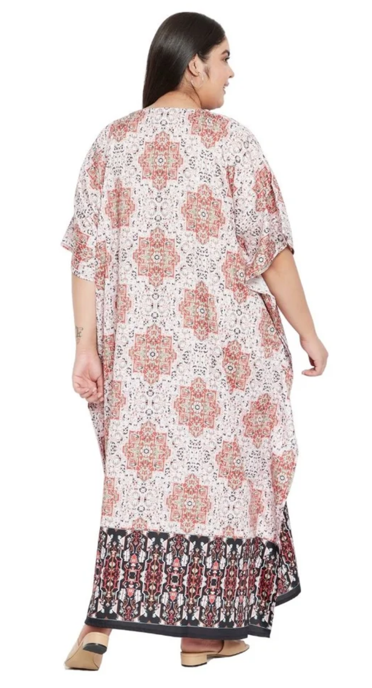 Multicolor Red Medallion Polyester Plus Size Kaftan for Women 1X-3X | GypsieBlu