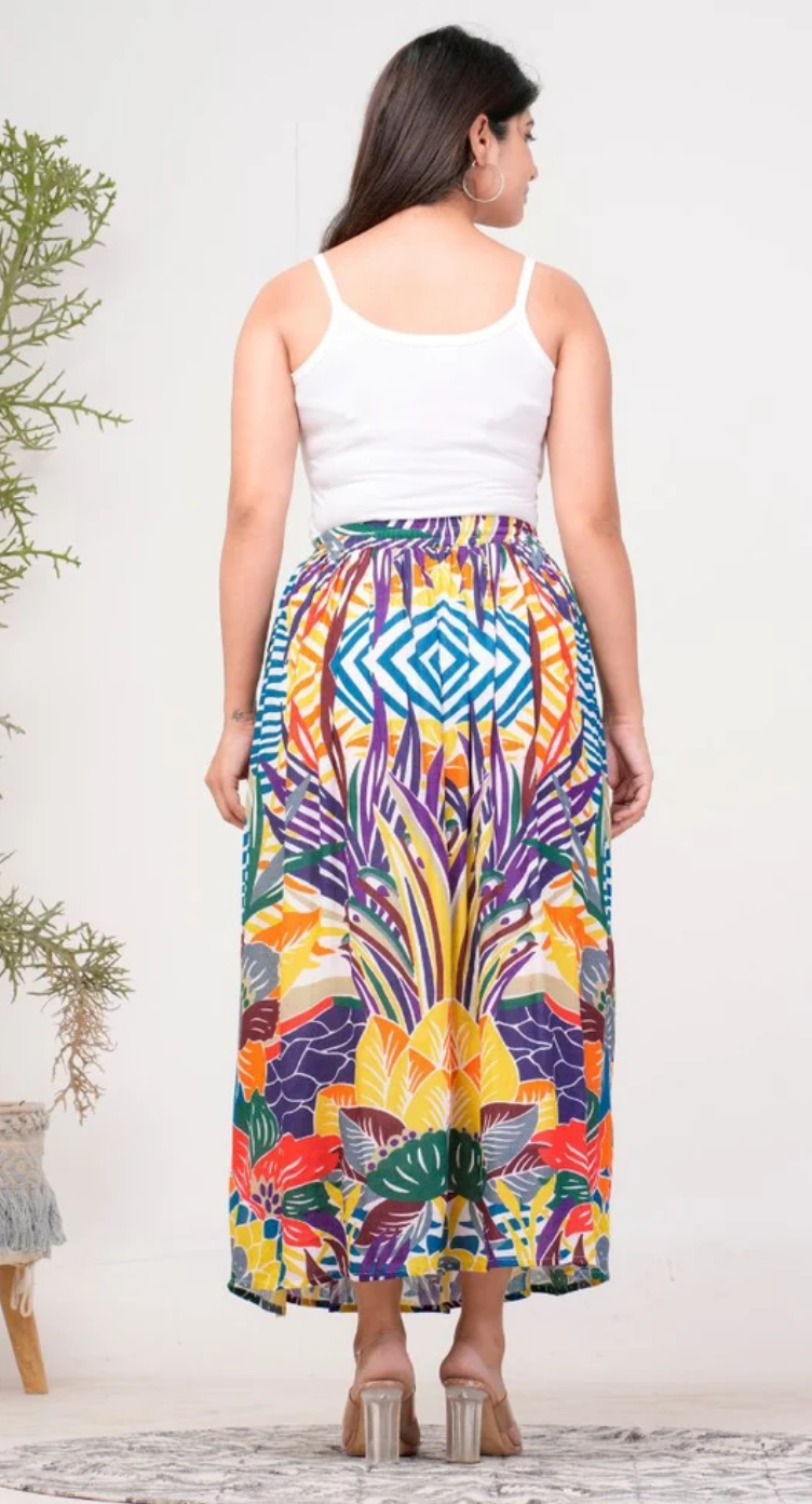 Multicolor Geometric Abstract Rayon Skirt for Women S-XL | GypsieBlu