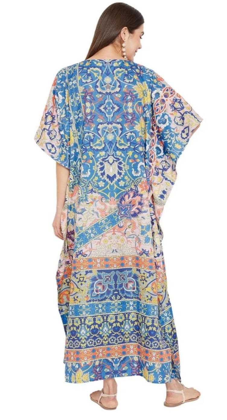 Multicolor Ornate Paisley Polyester Plus Size Kaftan for Women 1X-3X | GypsieBlu