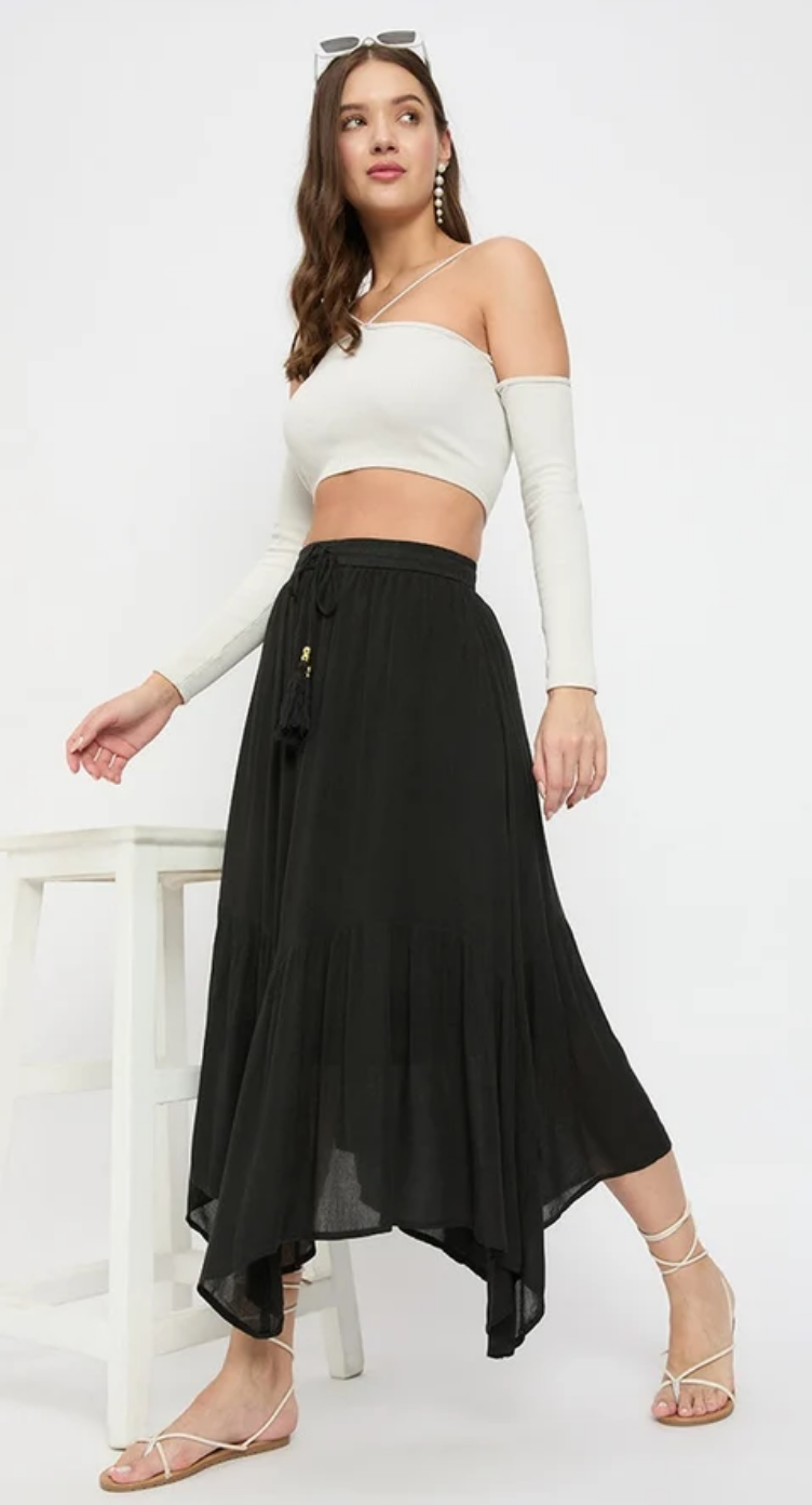 Black Handkerchief Hem Rayon Skirt for Women S-XL | GypsieBlu