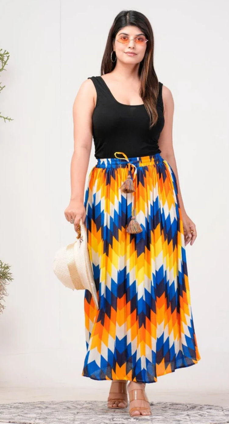 Multicolor Chevron Rayon Skirt for Women S-XL | GypsieBlu