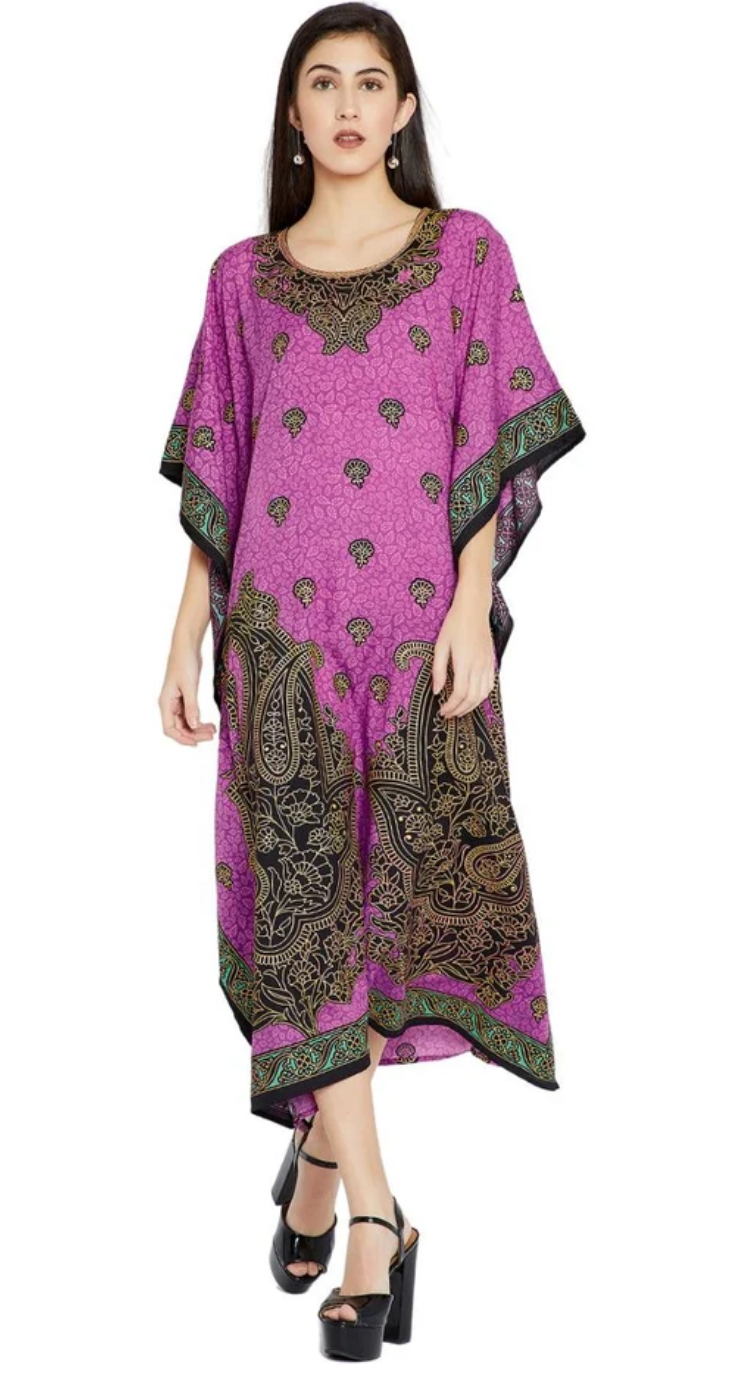 Magenta Paisley Medallion Polyester Plus Size Kaftan for Women 1X-3X | GypsieBlu