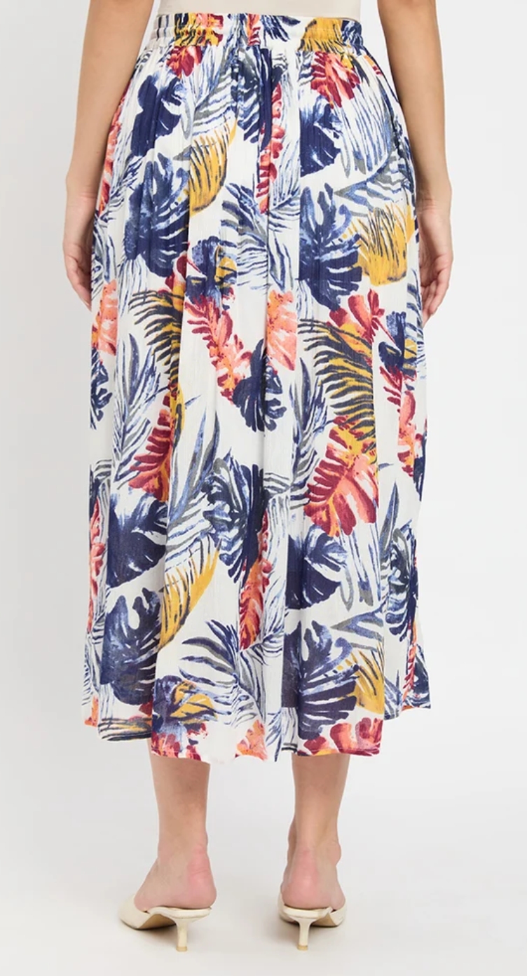 Multicolor All-Over Tropical Leaf Rayon Skirt for Women S-XL | GypsieBlu