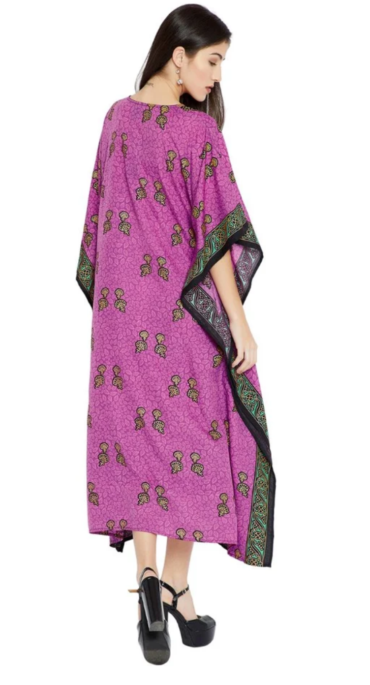 Magenta Paisley Medallion Polyester Plus Size Kaftan for Women 1X-3X | GypsieBlu