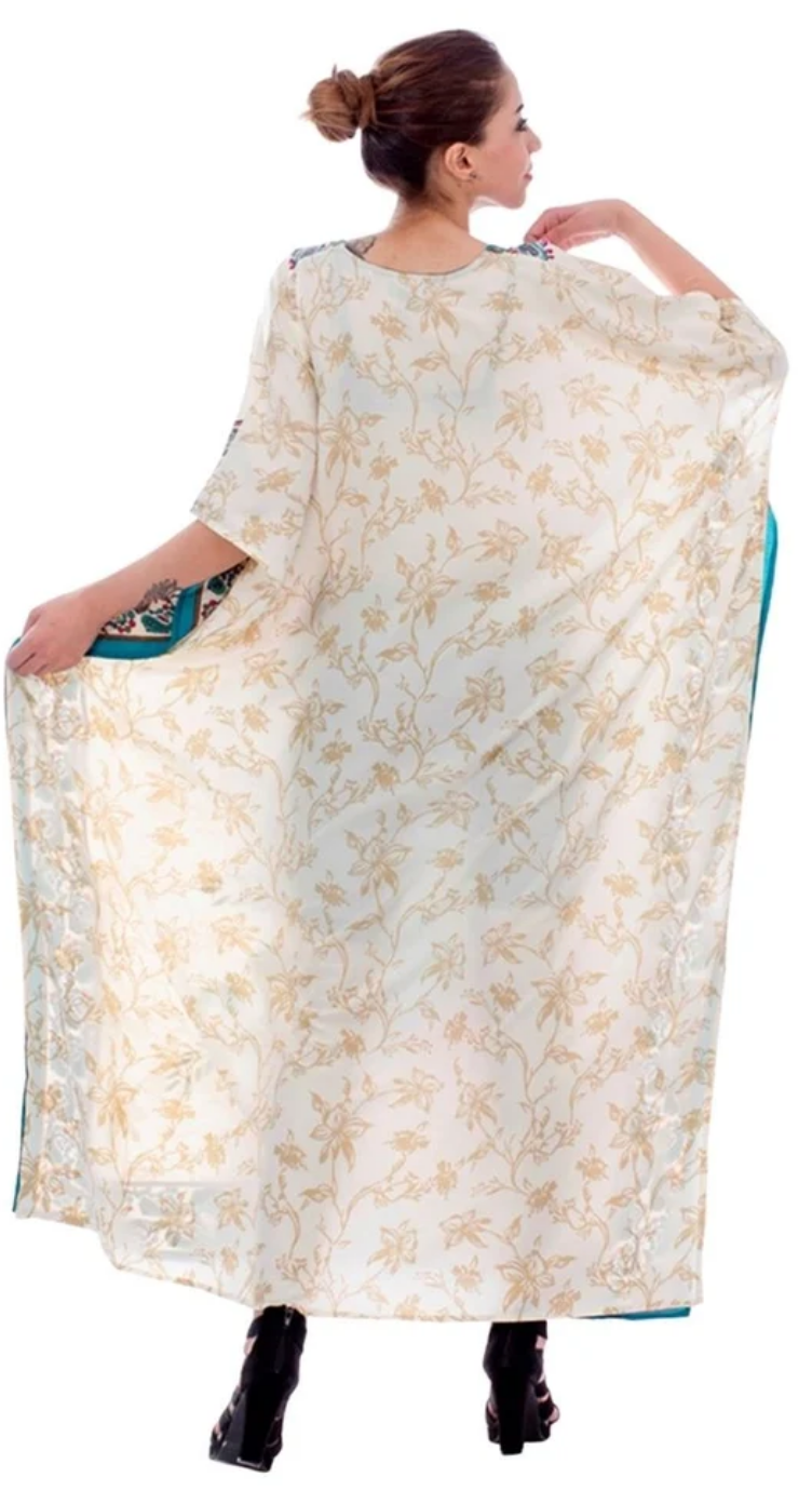 White Rose Bouquet Polyester Plus Size Kaftan for Women 1X-3X | GypsieBlu