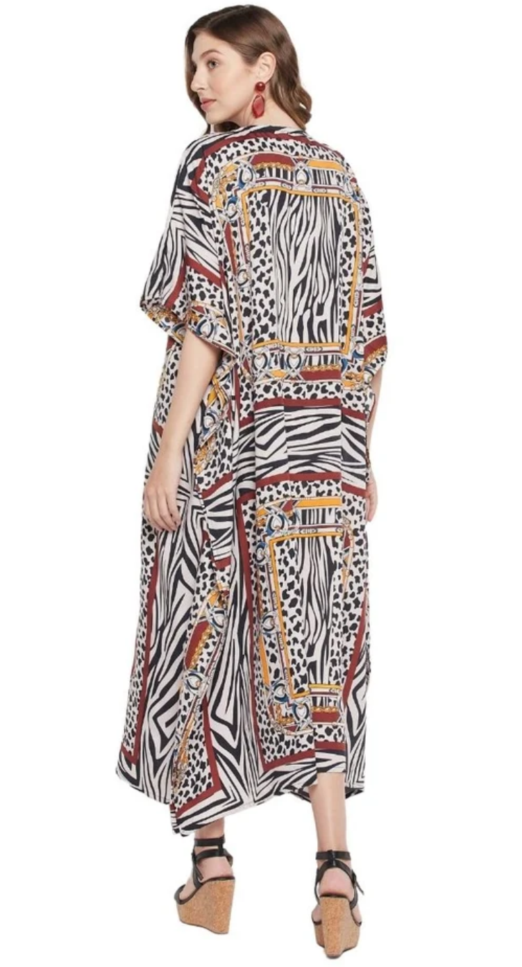 Multicolor Zebra Leopard Polyester Plus Size Kaftan for Women 1X-3X | GypsieBlu