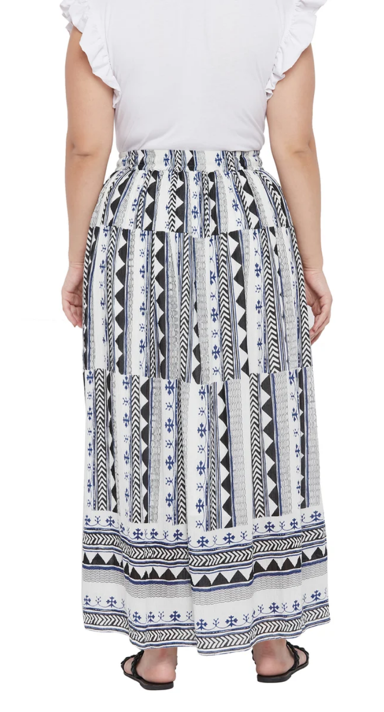 White Tribal Stripe Polyester Skirt for Women S-XL | GypsieBlu