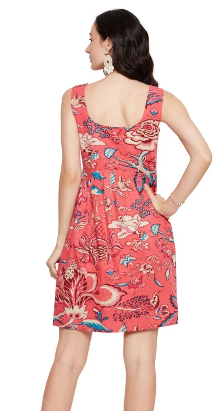 Salmon Rose Floral Cotton Dress for Women S-XL | GypsieBlu