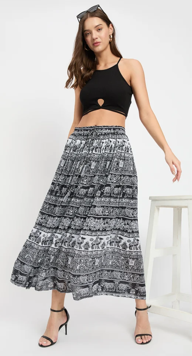 White Elephant Safari Rayon Skirt for Women S-XL | GypsieBlu