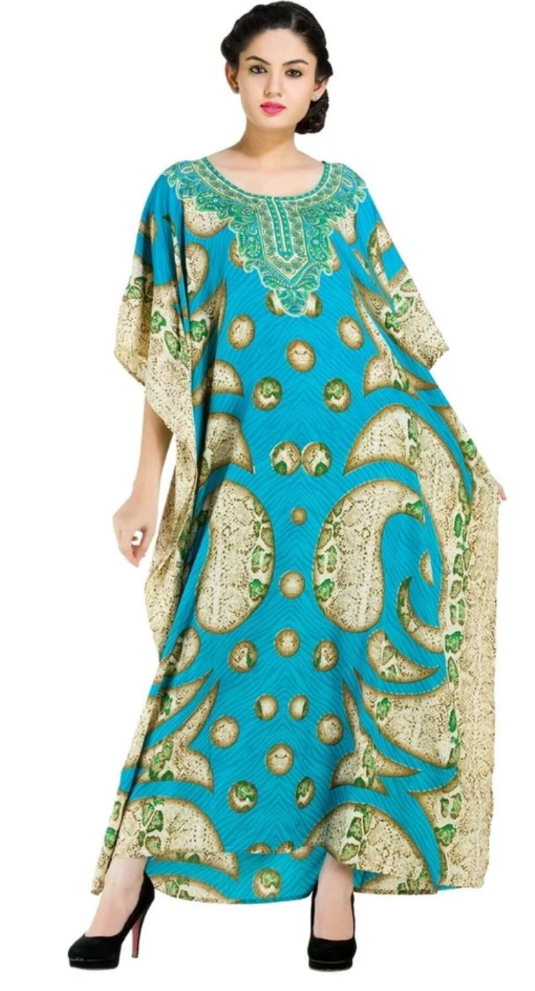 Light Sky Blue Batik Medallion Plus Size Kaftan for Women 1X-3X | GypsieBlu