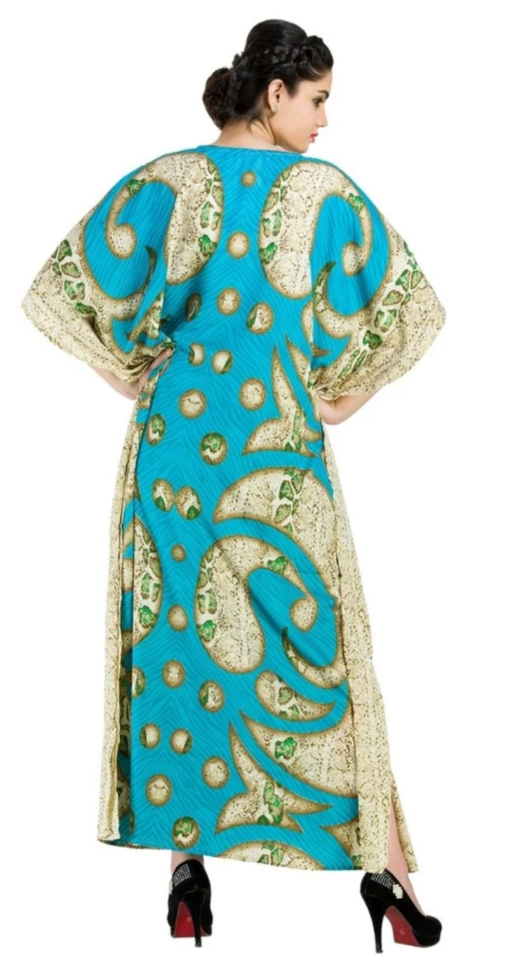 Light Sky Blue Batik Medallion Plus Size Kaftan for Women 1X-3X | GypsieBlu