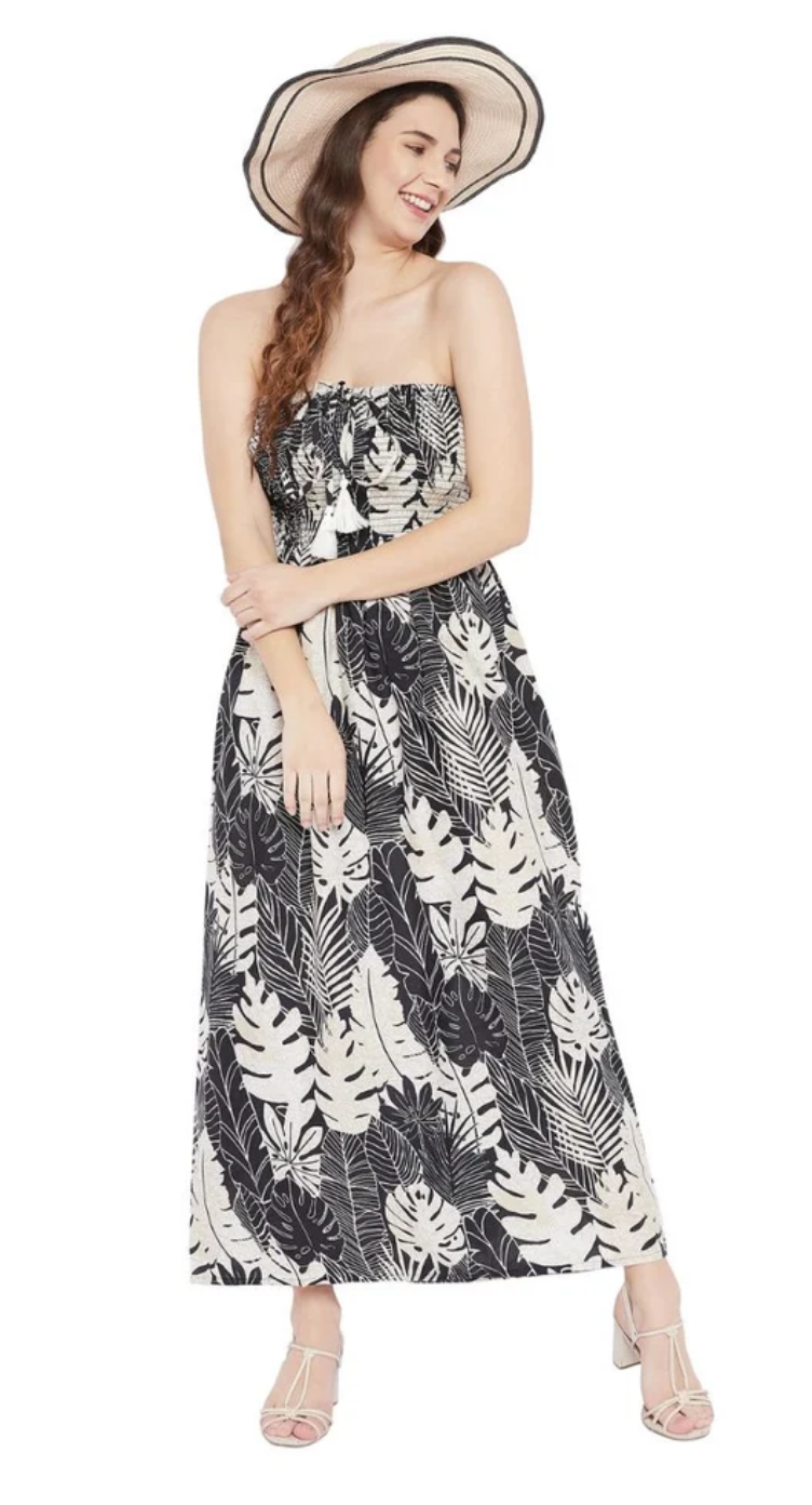 Black Tropical Polyester Tube Dress for Women S-XL | GypsieBlu