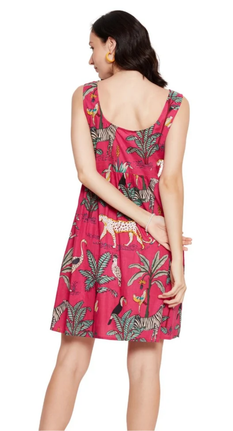 Pink Tropical Cotton Dress for Women S-XL | GypsieBlu