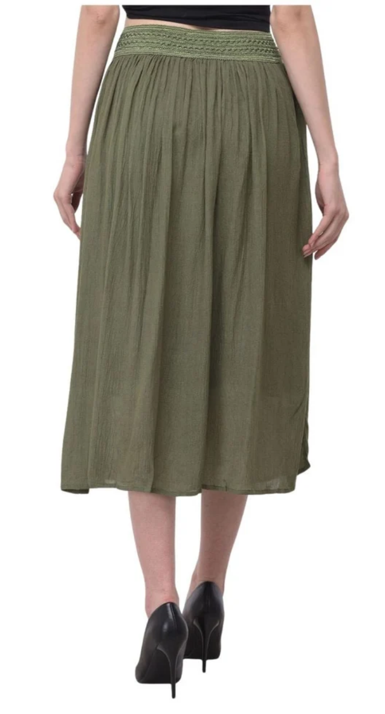 Olive Midi Rayon Skirt for Women S-XL | GypsieBlu