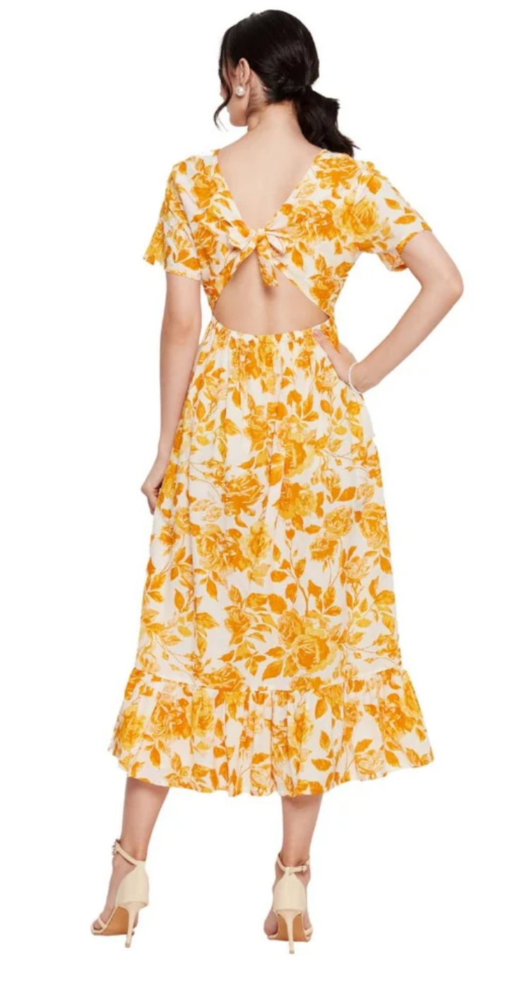 Yellow Floral Cotton Maxi Dress for Women S-XL Short Sleeve | GypsieBlu