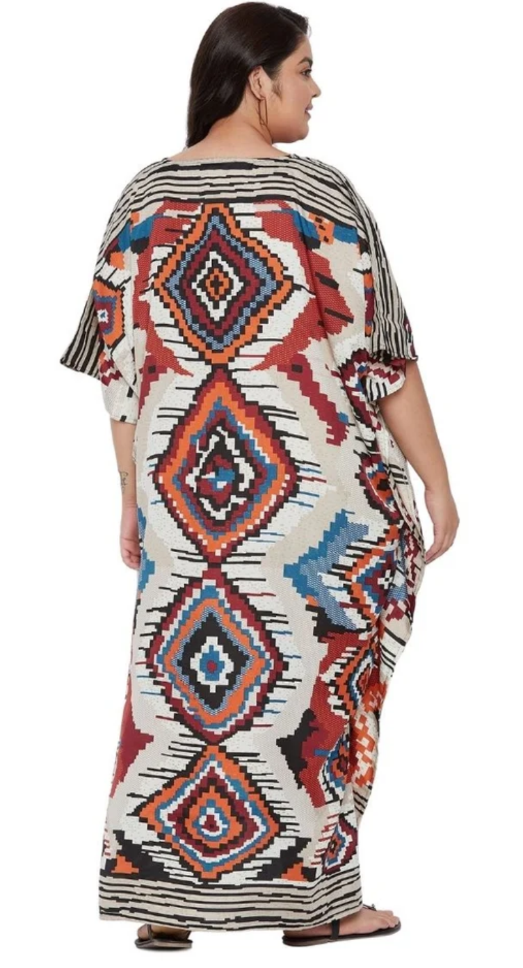 Floral Aztec Diamond Polyester Plus Size Kaftan for Women 1X-3X | GypsieBlu