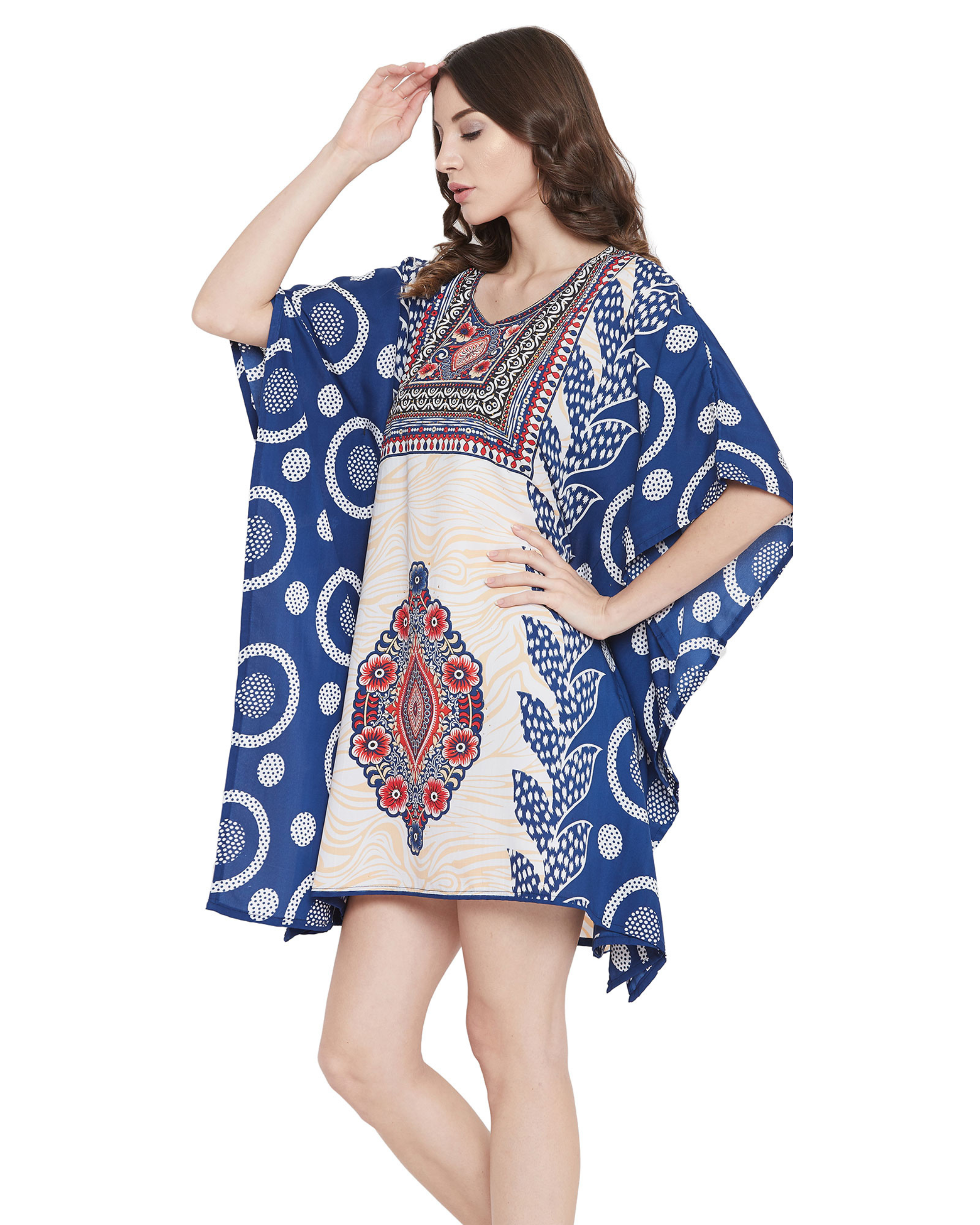 Tribal Polyester Plus Size Short Caftan for Women