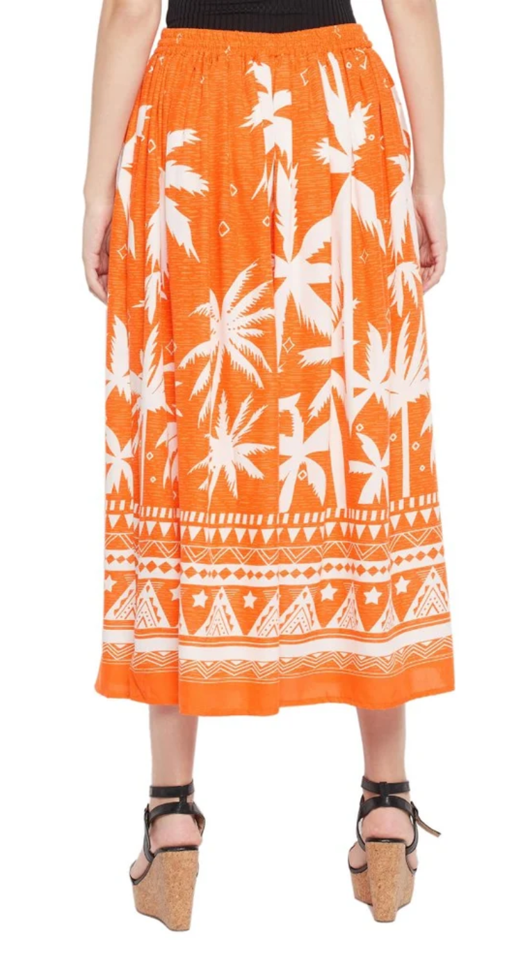 Orange Palm Tree Silhouette Rayon Skirt for Women S-XL | GypsieBlu