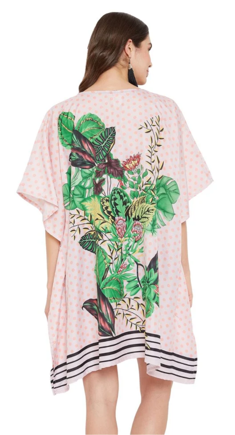 Pink Tropical Botanical Polyester Plus Size Tunic for Women 1X-3X | GypsieBlu