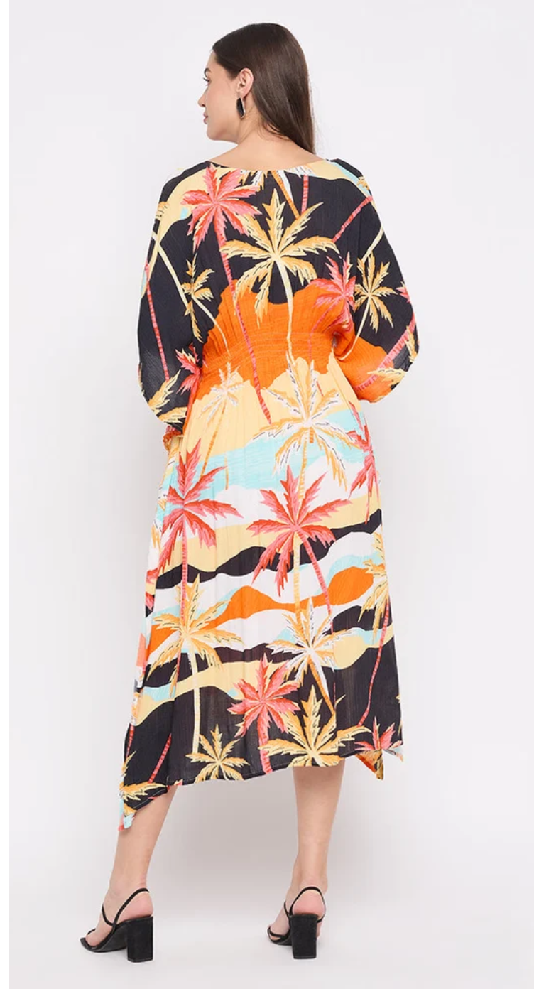 Multicolor Palm Grove Rayon Kaftan for Women S-XL | GypsieBlu