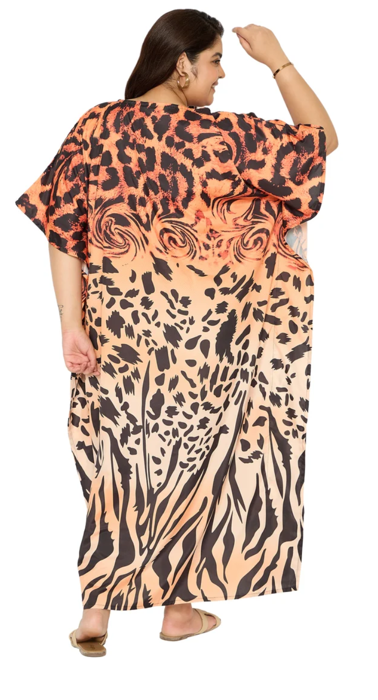 Brown Mixed Animal Polyester Plus Size Kaftan for Women 1X-3X | GypsieBlu