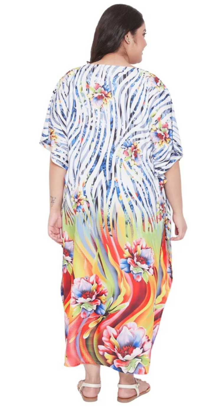 Floral Ombre Stripe Polyester Plus Size Kaftan for Women 1X-3X | GypsieBlu