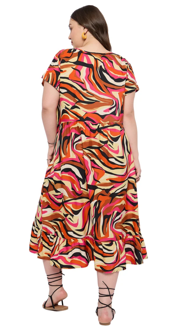 Multicolor Abstract Polyester Plus Size Midi Dress for Women 1X-3X | GypsieBlu