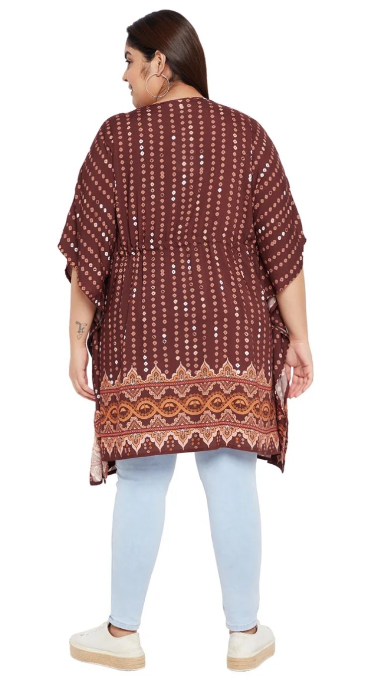 Brown Ornate Dot Rayon Plus Size Tunic for Women 1X-3X | GypsieBlu
